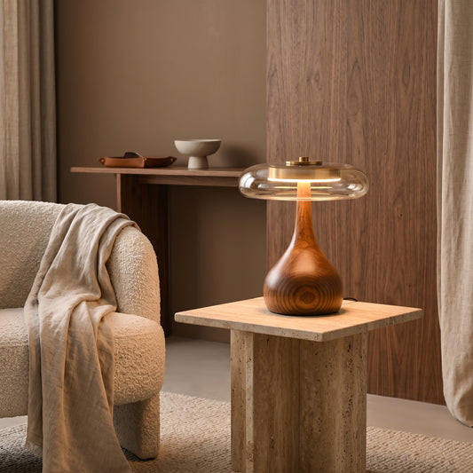 Vintage Wood and Glass Table Lamp
