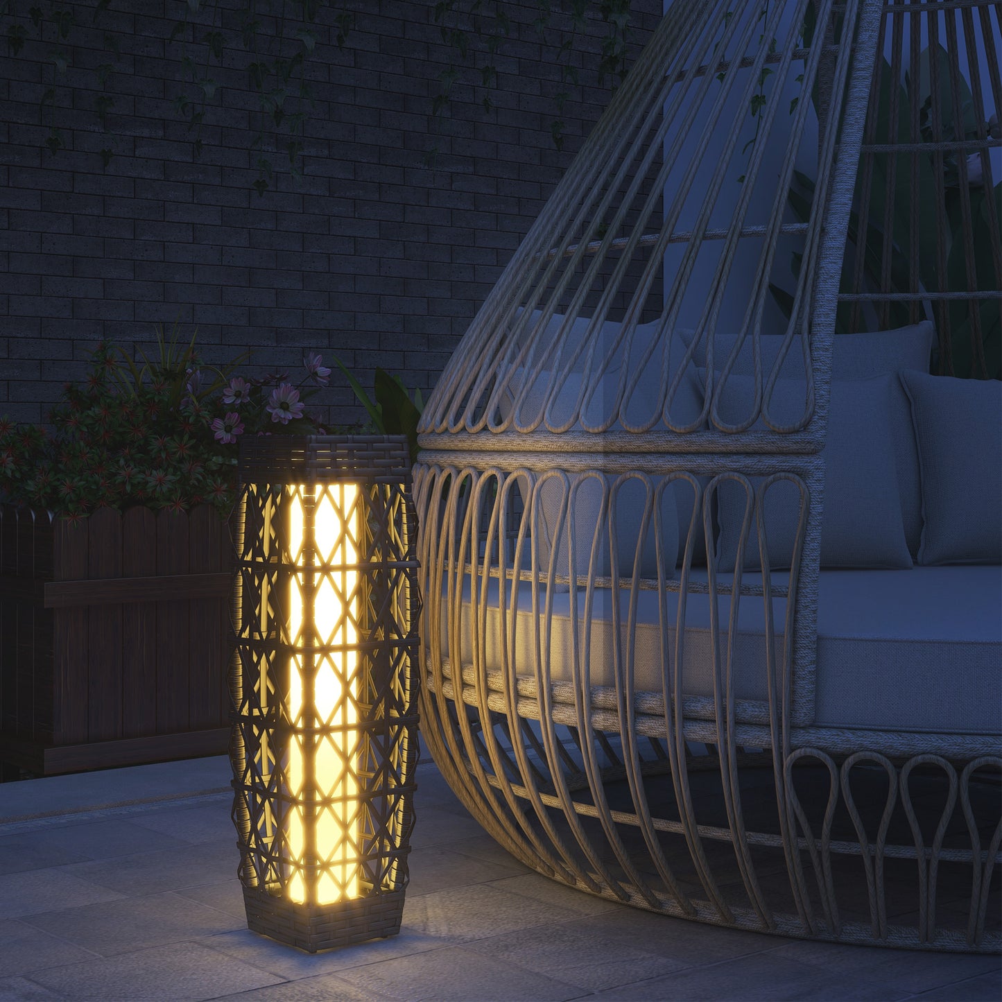 Solar Rattan Outdoor Lantern with Dusk Sensor