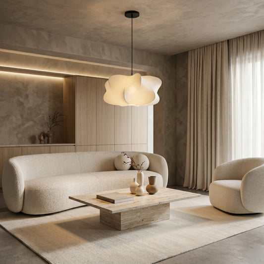 Artistieke Wabi Sabi Zijden Hanglamp – Handgemaakt Uiterlijk