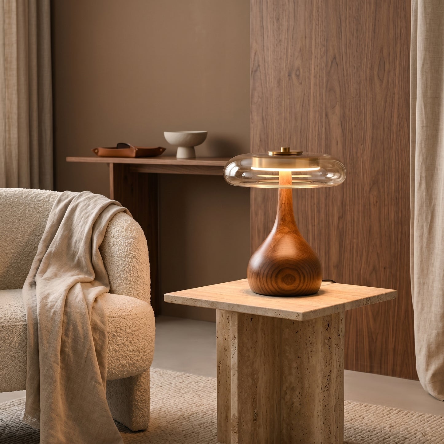 Vintage Wood and Glass Table Lamp