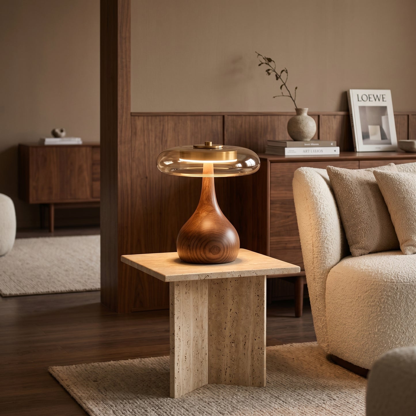 Vintage Wood and Glass Table Lamp