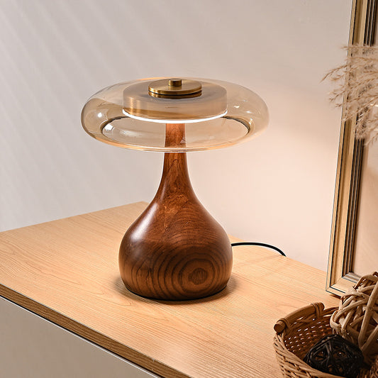 Vintage Wood and Glass Table Lamp