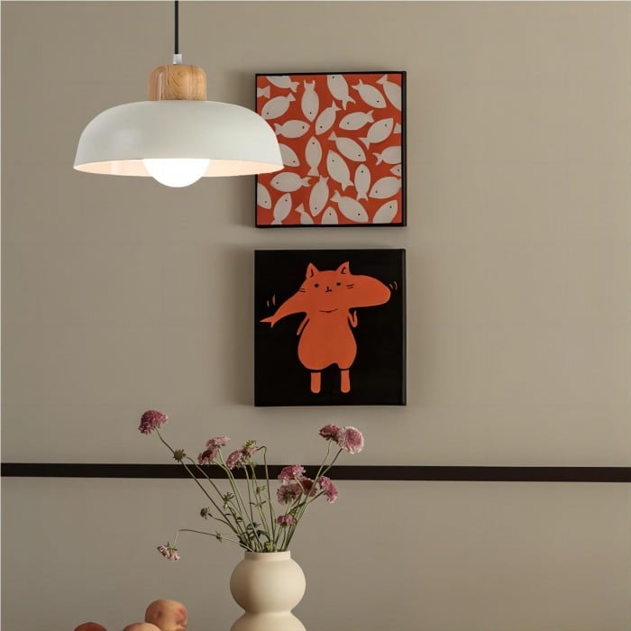 Scandinavian Wooden Bowl Shape Kitchen Pendant Lamp